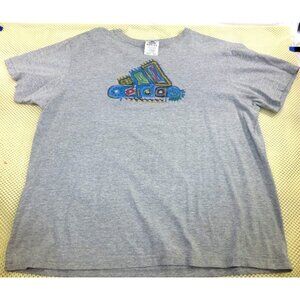 Vintage 90's Adidas Gray T-Shirt With Colorful Tribal Logo Design Made In USA Si